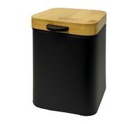 Relaxdays Wall-Mounted Cosmetic, 3 litres, Soft Close Mechanism, Inner Bucket, Metal, Bathroom Bin, Square, Black/Natural, Bamboo, steel, plastic, 003 red, 3 L