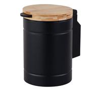Relaxdays Wall-mounted cosmetic bin, 3 l, soft-close, inner bucket, stainless steel, round, black/bamboo