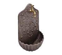 Relaxdays Wall-Mounted Fountain, with Tap, Garden Washbasin, Cast Iron, HxWxD: 40 x 24 x 15 cm, Antique Design, Brown