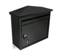 Relaxdays Letter Box, 41 x 37 x 16 cm, Powder Coated Metal, Wall Mounted Mailbox, Weather-Resistant Iron, Black