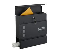 Relaxdays Wall-Mounted letterbox with Newspaper Compartment, HxWxD: 37 x 37 x 12 cm, Iron, 4 Keys, Black