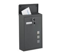 Relaxdays wall-mounted letterbox with windows, HxWxD: 40 x 25 x 11.5 cm, iron, 4 keys, compact, anthracite
