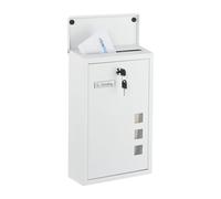Relaxdays Wall-Mounted letterbox with Windows, HxWxD: 40 x 25 x 11.5 cm, Iron, 4 Keys, Compact Design, White