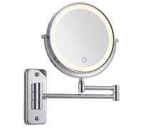 Relaxdays Wall-mounted make-up mirror, LED, 10x magnification, silver
