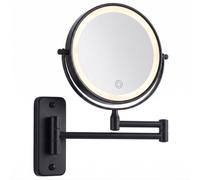Relaxdays Wall-mounted make-up mirror, LED-lit, 10x, 360° swivel, black