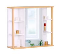 Relaxdays wall-mounted mirror cabinet, 6 shelves, 2 compartments, HxWxD: 64 x 62 x 21 cm, white/natural