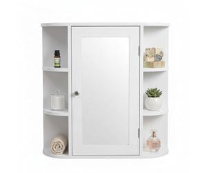 Relaxdays Wall-Mounted Mirror Cabinet with 6 Shelves and 4 Compartments, 58x61x18 cm, White