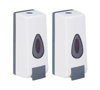 Relaxdays Wall-Mounted Soap Dispenser, Set of 2, Refillable, 350 ml Volume, Manual, HxWxD: 19 x 8 x 8 cm, White/Grey