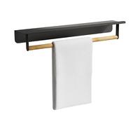 Relaxdays Wall-mounted Towel Rail with Shelf, 9 x 45 x 8 cm, Black/Natural | Bathroom & Kitchen, Bamboo & Metal