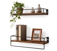 Relaxdays Wall Shelf 2pc, 40 x 15.5 cm, shelf with rail, brown/black