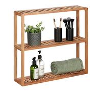 Relaxdays Wall Shelf, 3 Levels, Narrow Wooden Storage, Bathroom, Kitchen, Standing & Hanging, 54 x 60 x 15 cm, Natural, Wood