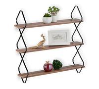Relaxdays Wall Shelf, 3 Tiers, Decorative Storage, HWD: 60 x 60 x 18.5 cm, Industrial Design, MDF & Metal, Brown/Black, Fibreboard