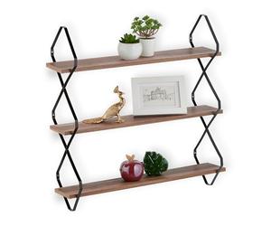 Relaxdays Wall Shelf, 3 Tiers, Decorative Storage, HWD: 60 x 60 x 18.5 cm, Industrial Design, MDF & Metal, Brown/Black, Fibreboard