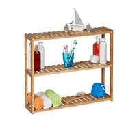Relaxdays Wall Shelf Bamboo, 3 Trays, Height Adjustable, HWD: 50 x 60 x 15 cm, Bathroom & Kitchen, Narrow Rack, Natural