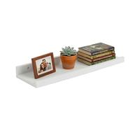 Relaxdays Wall Shelf, H x W x D: 5 x 40 x 15 cm, Walnut Wood, Floating Shelf for Picture Frames & Decoration, Picture Rail Wall, White
