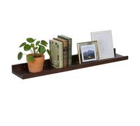 Relaxdays wall shelf, HWD: 5 x 100 x 15 cm, walnut, picture ledge for frames & decor, dark brown