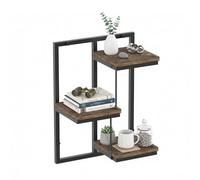 Relaxdays wall shelf, industrial, metal & wood-look, HxWxD: 45 x 32.5 x 19 cm, 3-tier floating shelf, black/brown