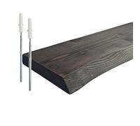 Relaxdays wall shelf, live edge, HWD: 3x60x22 cm, rustic floating shelf, kitchen, solid pine, black