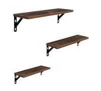 Relaxdays wall shelf set, 3 sizes: 30/35/40 cm wide, industrial design, MDF & metal shelves, dark brown, Fibreboard, Iron, 12 x 40 x 11 cm