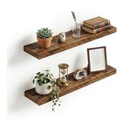 Relaxdays Wall Shelf Set of 2, Floating Shelves for Frames & Decor, brown