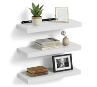 Relaxdays wall shelf, set of 3, HxWxD: 4 x 50 x 23 cm, wood-effect, metal, for living room, hallway, kitchen, white