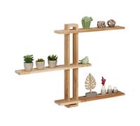 Relaxdays Wall Shelf, Walnut Wood, HWD: 56 x 80 x 9 cm, Decorative Hanging Rack, Rustic, with 3 Levels, Tiered, Natural