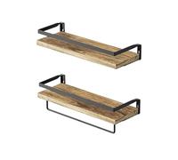 Relaxdays Wall Shelves 2-Piece Set, Wood & Iron, Raised Rim, Towel Rail, Industrial Style, Natural/Black, 13.5x40x15 cm