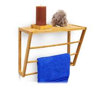 Relaxdays Bamboo Towel Holder With Shelf Storage 30 x 42 x 20 cm Wall Mounted Bathroom Towel Holder with 3 Rails Small Bathroom Shelf Bamboo Shelf...