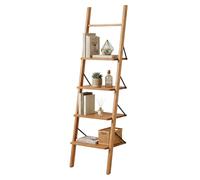 Relaxdays Walnut Ladder Shelf, 4-tier leaning shelf for bathroom, natural