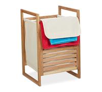 Relaxdays Walnut Laundry Basket, Square, with Handles & Lid, HWD: 60 x 40 x 35 cm, Hamper & Toy Storage, Natural/Beige, Wood
