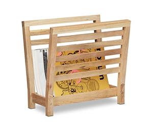 Relaxdays Walnut Newspaper Stand, Shelf, Magazine Holder, Catalogue Storage, HxWxD: 38.5 x 26.5 x 40 cm, Wood, Natural