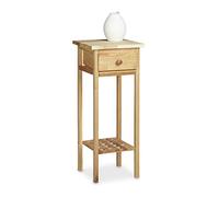 Relaxdays Walnut Telephone Side Table, 60 x 25 x 25 cm with Drawer, Console Table Wooden Plant Stand, Natural