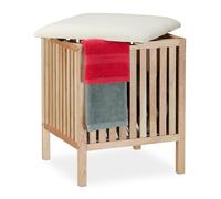 Relaxdays Walnut Wood Washing Basket with Seat