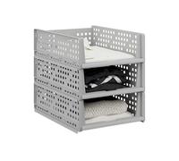 Relaxdays Wardrobe Organiser, Set of 3, Stackable Storage Boxes, 13 x 33.5 x 43.5 cm, Pull-Out Design, Grey