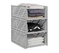 Relaxdays Wardrobe Organiser, Set of 3, Stackable Storage Boxes, 18 x 33.5 x 43.5 cm, Pull-Out Design, Grey