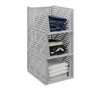 Relaxdays Wardrobe Organiser, Set of 3, Stackable Storage Boxes, 24.5 x 33.5 x 43.5 cm, Pull-Out Design, Grey