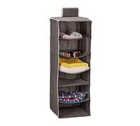 Relaxdays Wardrobe Storage, 6 Open Compartments, HxWxD: 96 x 32 x 31 cm, Hanging Organiser, Camping, Anthracite, Fleece