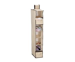 Relaxdays Wardrobe Storage, 7 Open Compartments, 2 Drawers, HxWxD: 106x16.5x31 cm, Hanging Organiser, Beige, Fleece