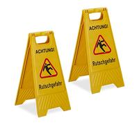 Relaxdays Warning Sign, 2X Set, Wet Floor, Caution, Foldable, Restaurants, Offices, Double Sided, Practical, Yellow, 59 x 29 x 23 cm