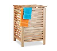 Relaxdays Washing Basket, with Lid, Laundry Hamper, Walnut Wood, 52L Volume, Storage, HxWxD: 65.5 x 45 x 45 cm, Natural