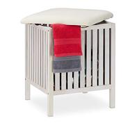 Washing basket with seat Laundry Storage Ottoman Wooden Hamper 40 L Compact