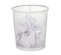 Relaxdays Wastebasket, Wastepaper Bin, Office & Home, Round, Wire Mesh, Paper Bin, Metal, H x D: 24 x 23 cm, White