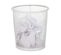 Relaxdays Wastebasket, Wastepaper Bin, Office & Home, Round, Wire Mesh, Paper Bin, Metal, H x D: 24 x 23 cm, White