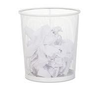 Relaxdays Wastebasket, Wastepaper Bin, Office & Home, Round, Wire Mesh, Paper Bin, Metal, H x D: 28 x 26 cm, White