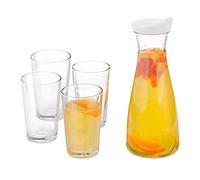 Relaxdays Water Carafe with Glasses, 5 Part Set, 1 L Jug, 220 ml Capacity, Kitchen, Homeware,Transparent, 26 x 10 x 10 cm
