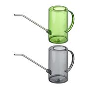 Relaxdays Watering Can, Set of 2, 1 Litre Capacity, for Houseplants, Plastic & Steel, Gardening, Long Neck, Grey & Green, 19.5 x 10 x 34 cm