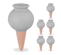 Relaxdays Cones, Set of 6, Fill Up with Water, Round Design, Clay, Irrigation for Houseplants, Terracotta/Grey, Ceramics, 12 x 6 cm