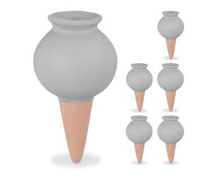 Relaxdays Watering Cones, Set of 6, Fill Up with Water, Round Design, Clay, Irrigation for Houseplants, Terracotta/Grey