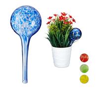 Relaxdays Watering Globes Set of 2, Regulated Irrigation for Plants and Flowers, Office & Holiday Watering Aid, Glass, Blue