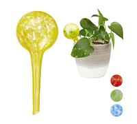 Relaxdays Globes Set of 2, Regulated Irrigation for Plants, Office & Holiday Watering Aid, Glass, Yellow, Diameter of Ball: app. 6 cm